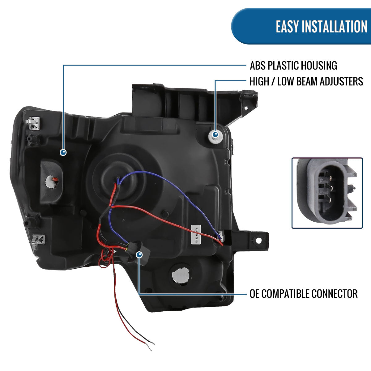 Ronnin - Fits 2009-2014 Ford F150 Pickup Truck Retro Style Replacement LED Running Lights Projector Halogen Headlights Assembly Pair | Black