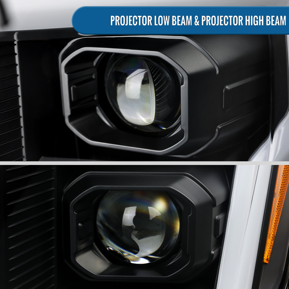 Ronnin - Fits 2021-2023 Ford F150 LED DRL Halogen Projector Headlights Switchback LED Sequential Signal + Animated Startup Effect Pair | Black