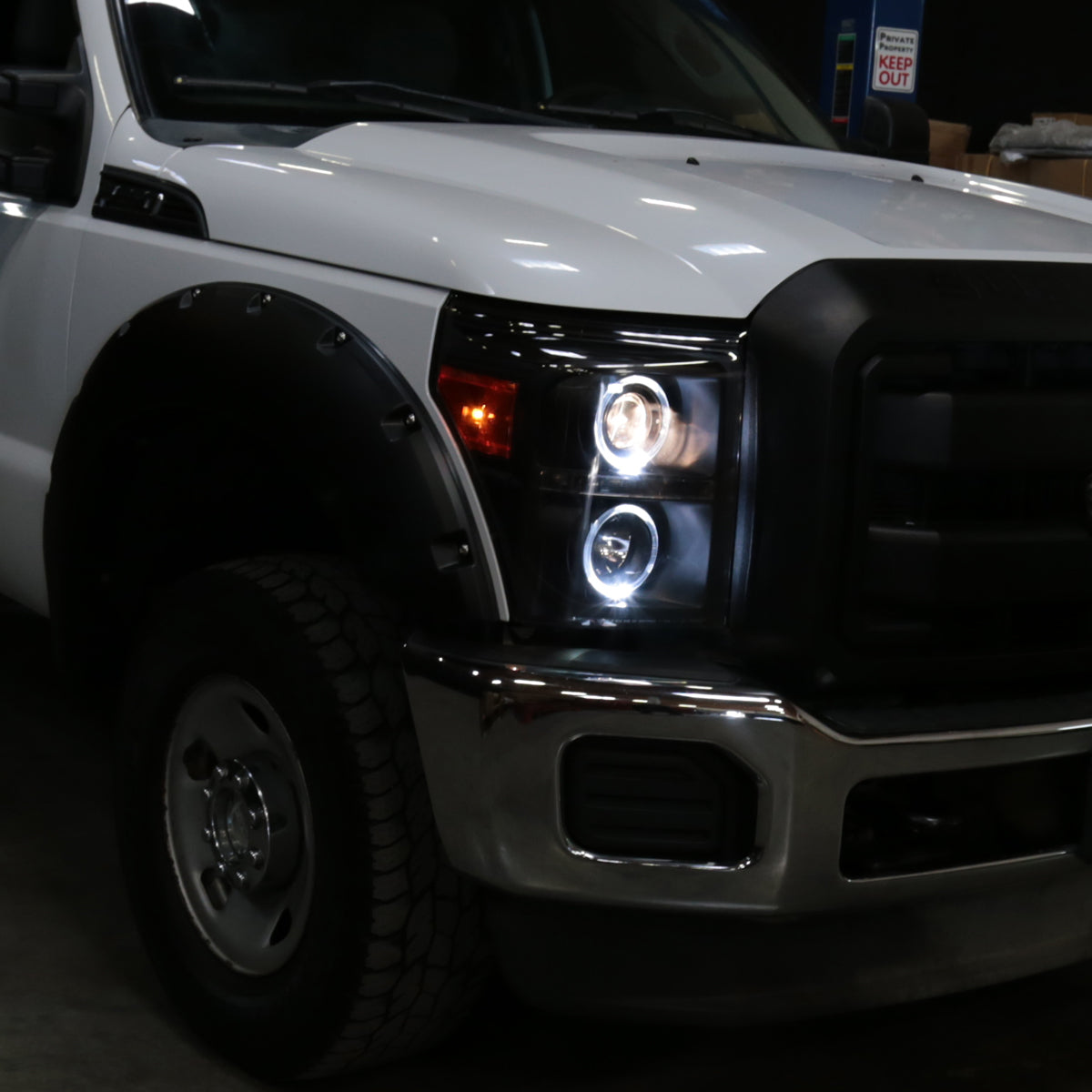 Ronnin - Fits 2011-2016 Ford F250 F350 F450 F550 Super Duty LED Dual Halo Rims Driving Lights Projector Headlights Assembly Pair | Black