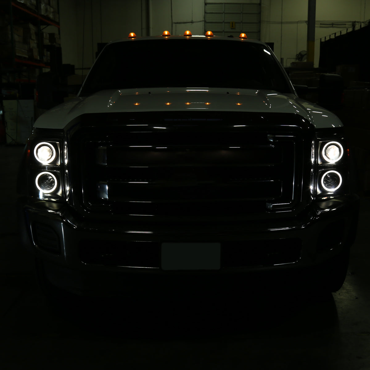 Ronnin - Fits 2011-2016 Ford F250 F350 F450 F550 Super Duty LED Dual Halo Rims Driving Lights Projector Headlights Assembly Pair | Black