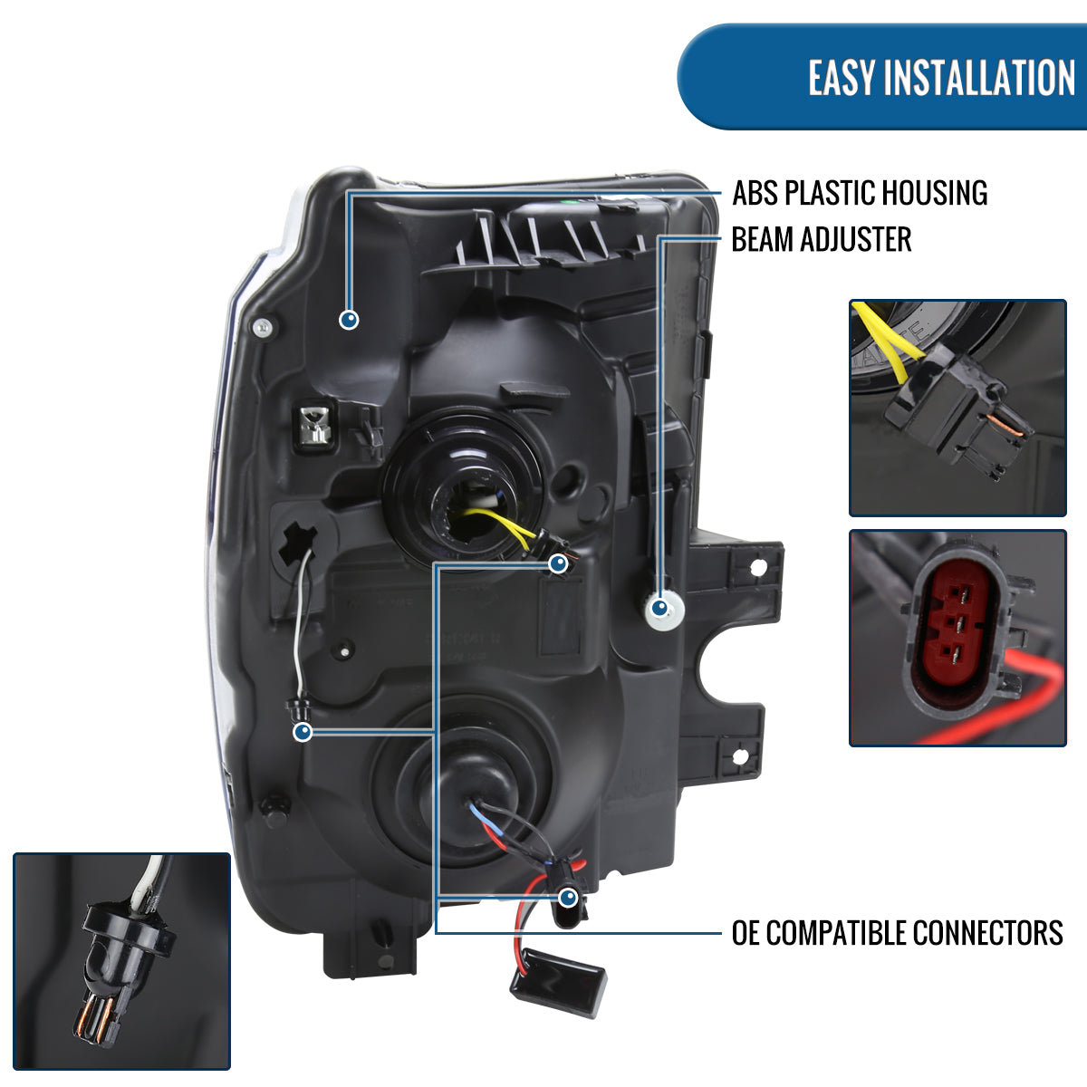 Ronnin - Fits 2011-2016 Ford F250 F350 F450 F550 Super Duty Dual Projector Headlights LED Switchback Sequential Turn Signals + Animated Startup Effect Assembly Pair | White