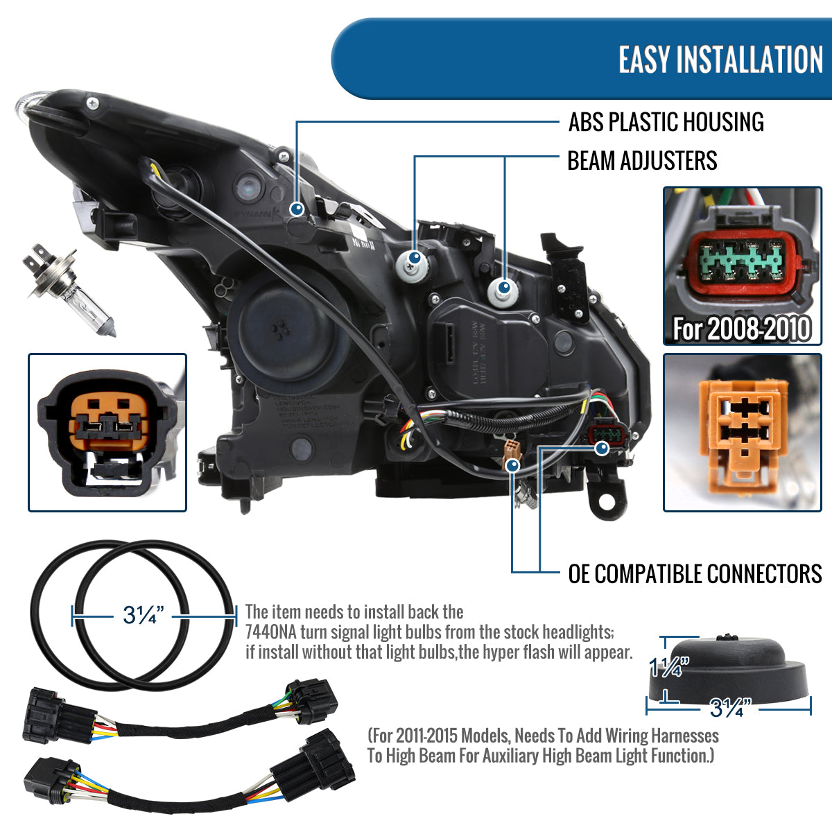 Ronnin - Fits 2008-2013 Infiniti G37 2014-2015 Infiniti Q60 Coupe Fog + Dual Beam Projector Headlights Switchback LED Sequential Signal + Animated Startup Effect Pair | Chrome