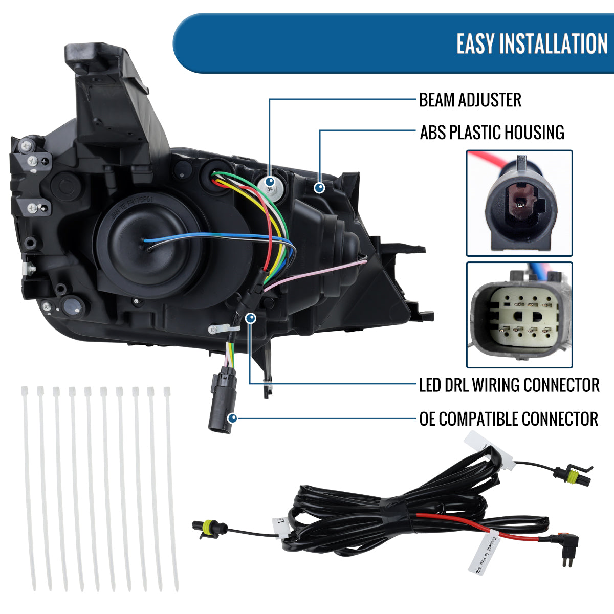 Ronnin - Fits 2014-2020 Chevy Impala Upgrade Replacement Halogen Projector Headlights LED Switchback Sequential Turn Signals + Animated Startup Assembly Pair | Black