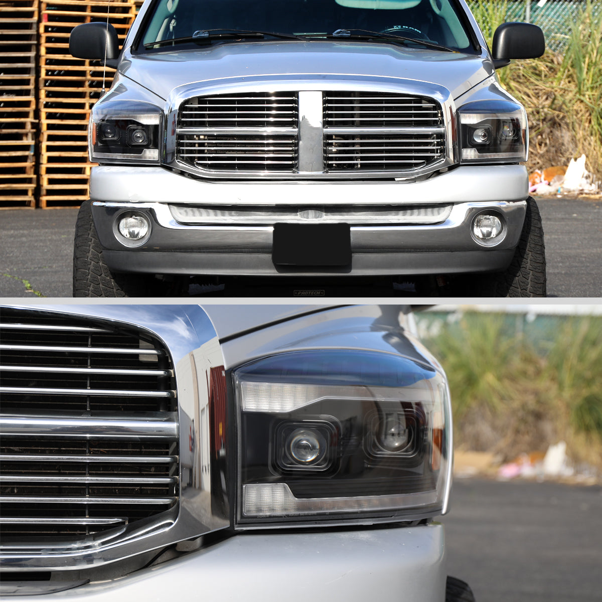 Ronnin - Fits 2006-2009 Dodge Ram 1500 2500 3500 LED DRL Switchback Sequential Turn Signals + Animated Startup Dual Projector Headlights Assembly Pair | Black