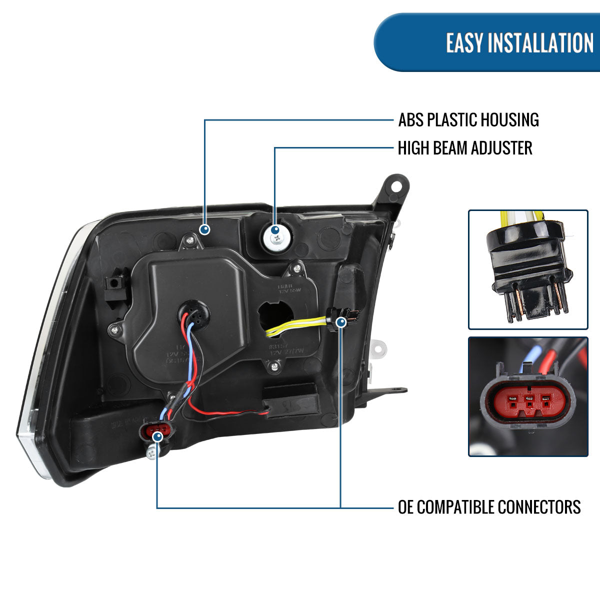 Ronnin - Fits 2009-2018 Ram 1500 2500 3500 2019-2024 Ram 1500 Classic Factory Dual Quad Replacement LED Switchback Sequential Turn Signals Projector Headlights Assembly Pair | Black Smoke