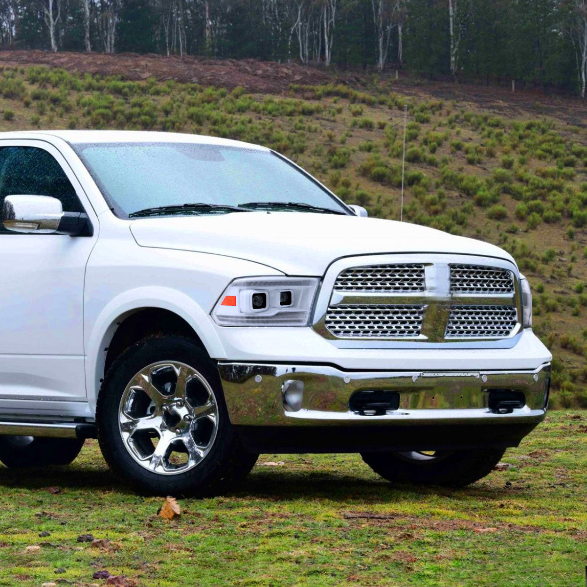 Ronnin - Fits 2009-2018 Ram 1500 2500 3500 2019-2024 Ram 1500 Classic Halogen Dual Projector Headlights LED Switchback Sequential Signal + Animated Startup Effect Parking Assembly Pair | White