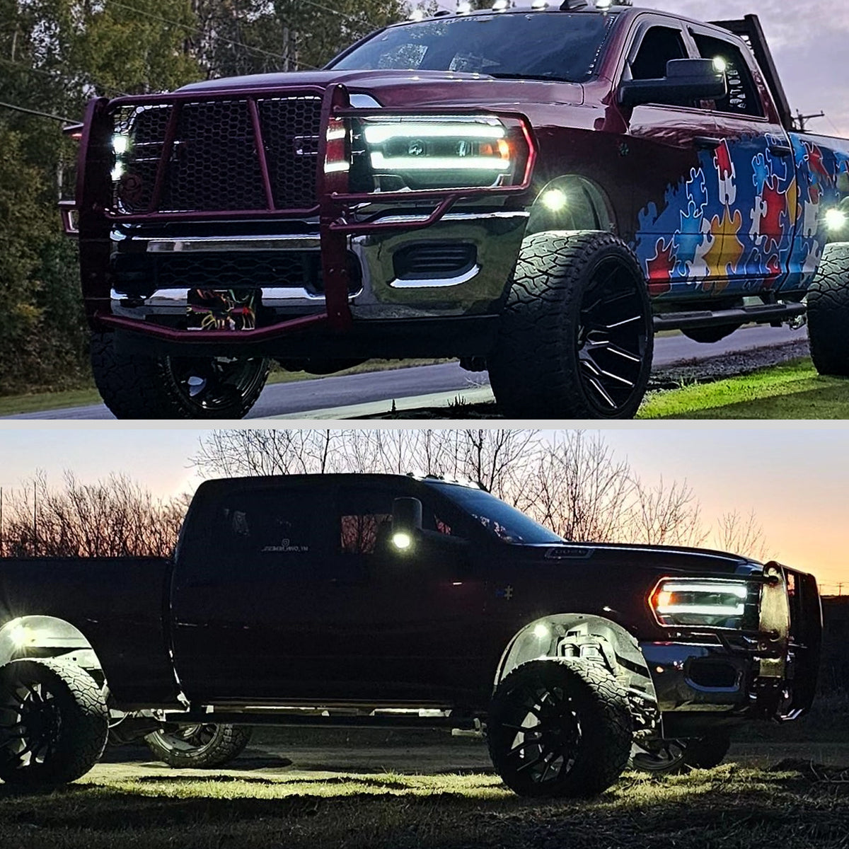 Ronnin - Fits 2019-2024 Ram 2500 3500 4500 5500 Upgraded Halogen Dual Projector Headlights LED Switchback Sequential Turn Signal + Animated Startup Effect Assembly Pair | Black Smoke