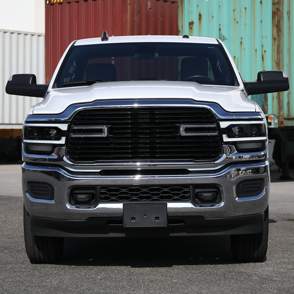 Ronnin - Fits 2019-2024 Ram 2500 3500 4500 5500 Upgraded Halogen Dual Projector Headlights LED Switchback Sequential Turn Signal + Animated Startup Effect Assembly Pair | Black Smoke