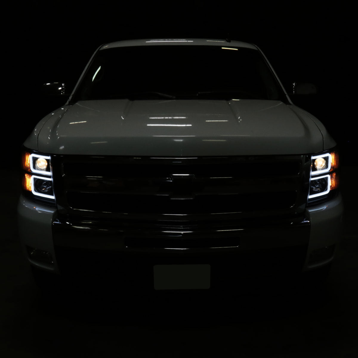 Ronnin - Fits 2007-2013 Chevy Silverado 1500 2007-2014 2500HD 3500HD Pickup Truck Upgraded Replacement LED Tube Projector Headlights Assembly Pair | Black Smoke