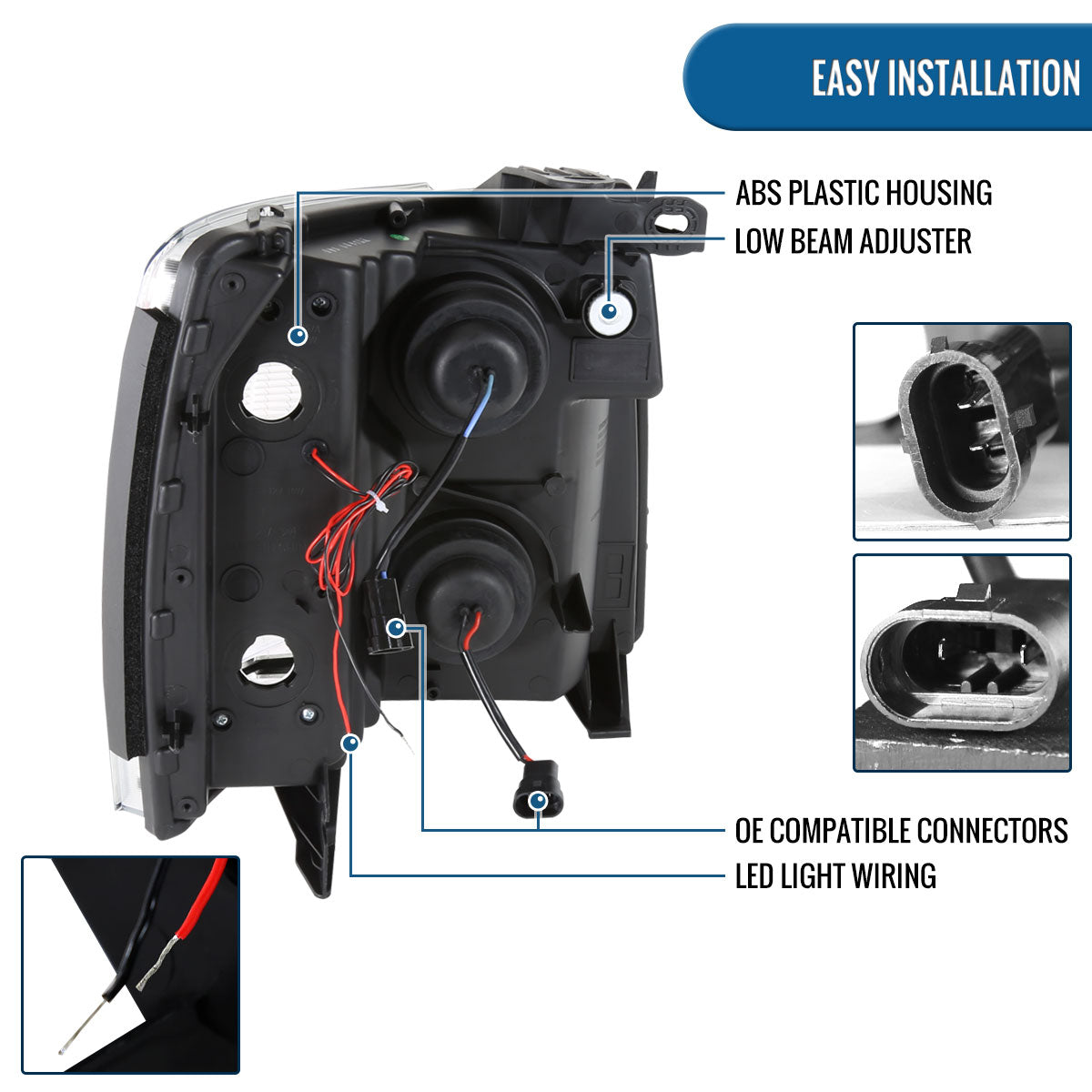 Ronnin - Fits 2007-2013 Chevy Silverado 1500 2007-2014 2500HD 3500HD Pickup Truck Upgraded Replacement LED Tube Projector Headlights Assembly Pair | Black Smoke