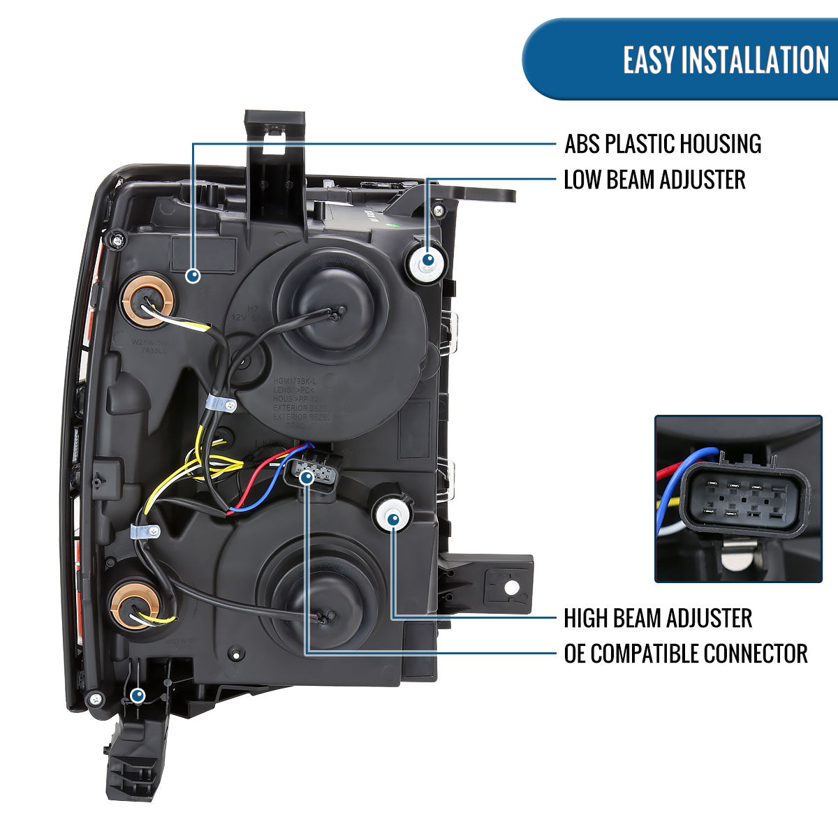Ronnin - Fits 2014-2015 Chevy Silverado 1500 Upgraded Dual Projector Headlights LED Switchback Sequential Turn Signals + Animated Startup Effect Assembly Pair | Black