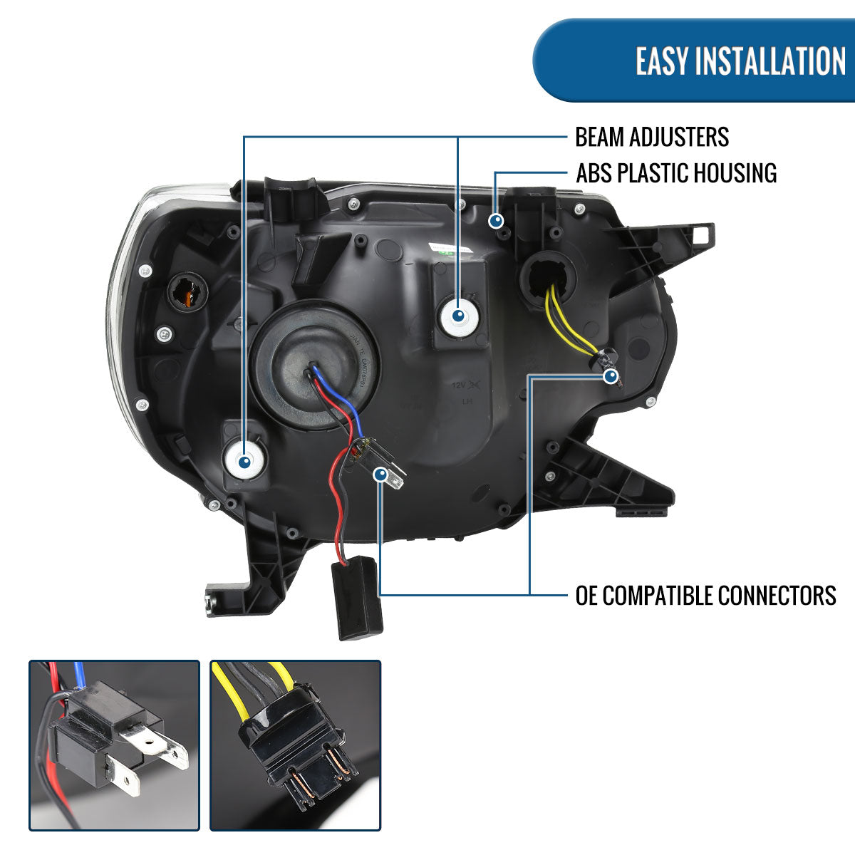 Ronnin - Fits 2012-2015 Toyota Tacoma LED Tube Running Lights Switchback Sequential Turn Signals Projector Headlights Assembly | Black