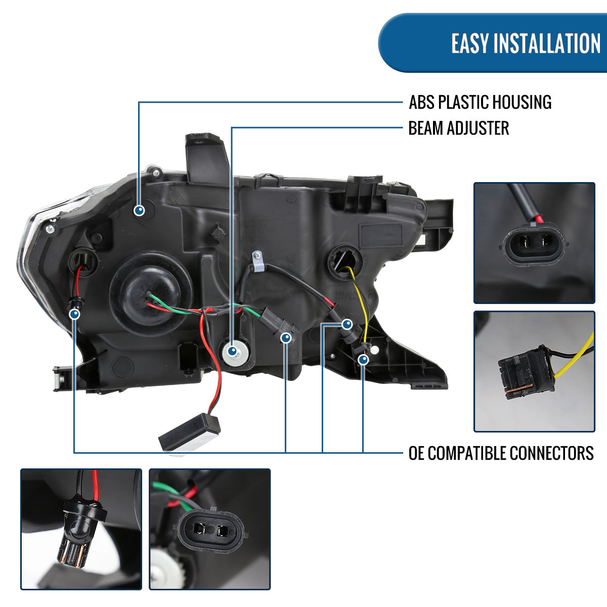 Ronnin - Fits 2016-2023 Toyota Tacoma Halogen Projector Headlights LED Tube Running Lights Switchback Sequential Turn Signals Assembly | Chrome