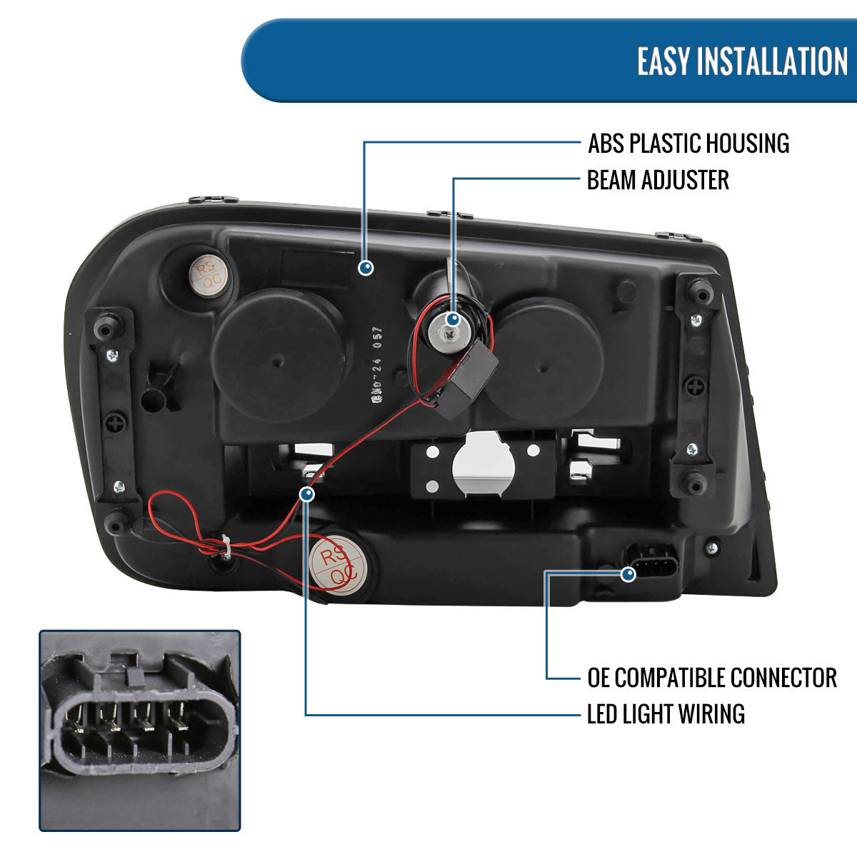 Ronnin - Fits 2002-2009 Chevy Trailblazer Upgraded Replacement LED Running Lights Halogen Projector Headlights Assembly Pair | Black Smoke