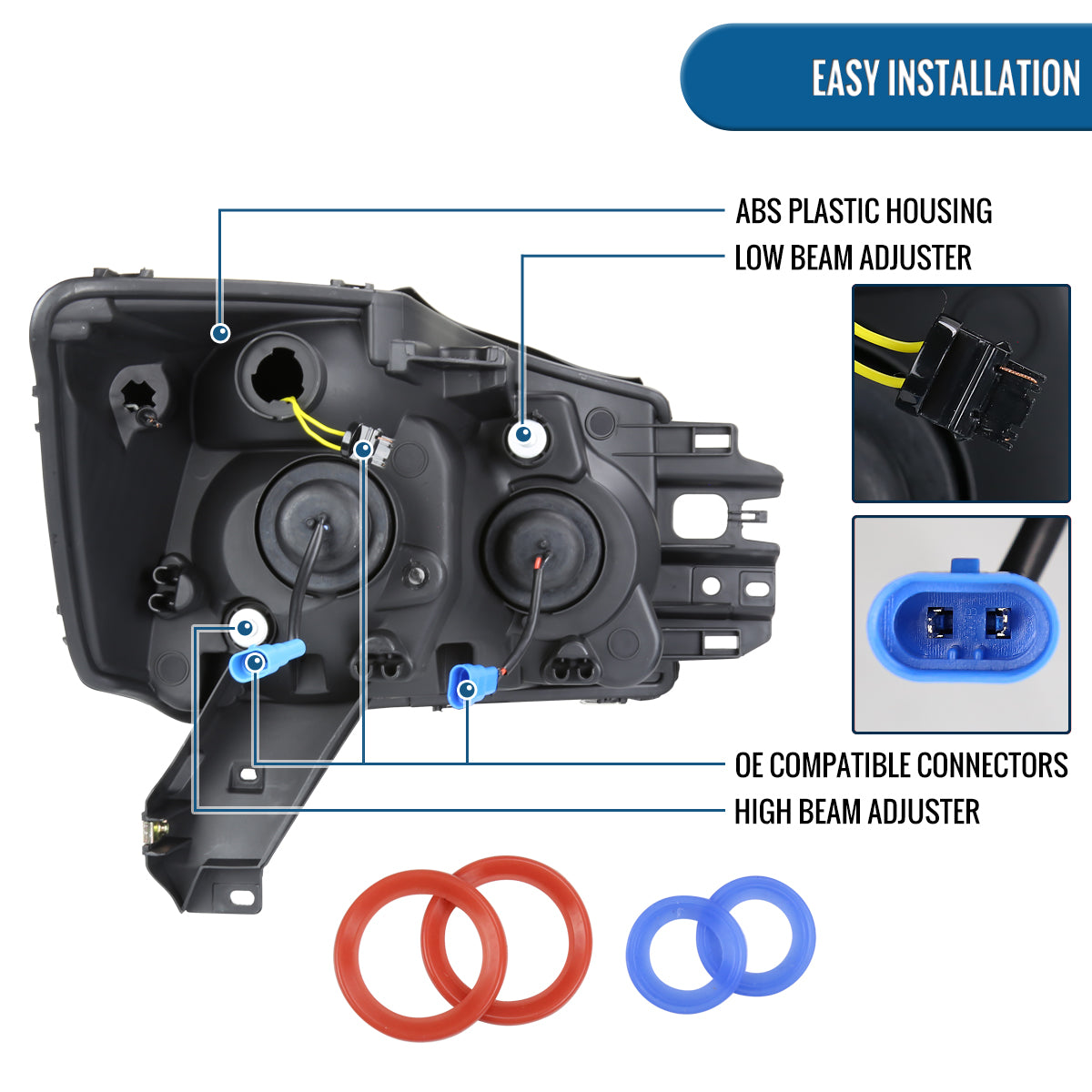 Ronnin - Fits 2004-2015 Nissan Armada Titan Upgraded Replacement Projector Headlights LED Switchback Sequential Turn Signals Assembly Pair | Black Smoke