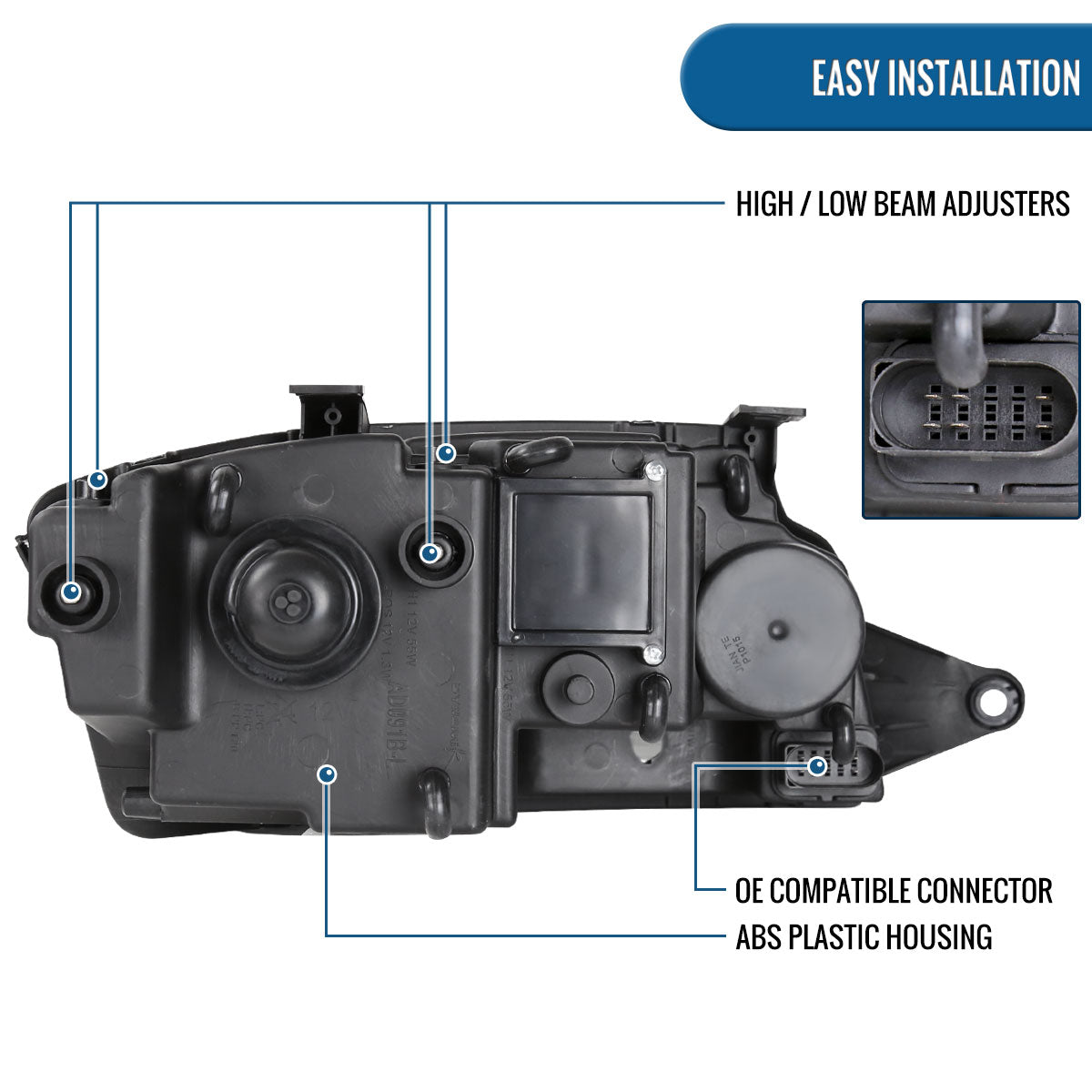 Ronnin - Fits 1999-2006 Audi TT Upgraded Replacement Halogen Projector Headlights + Fog Lamps LED Running Lights Assembly Pair | Black Smoke