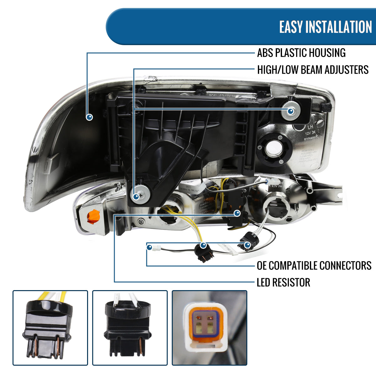 Ronnin - Fits 1999-2007 GMC Sierra Denali 2000-2006 Yukon Denali Upgraded Replacement LED Running Lights Sequential Turn Signals Headlights + Bumper Lights Assembly Pair | Chrome