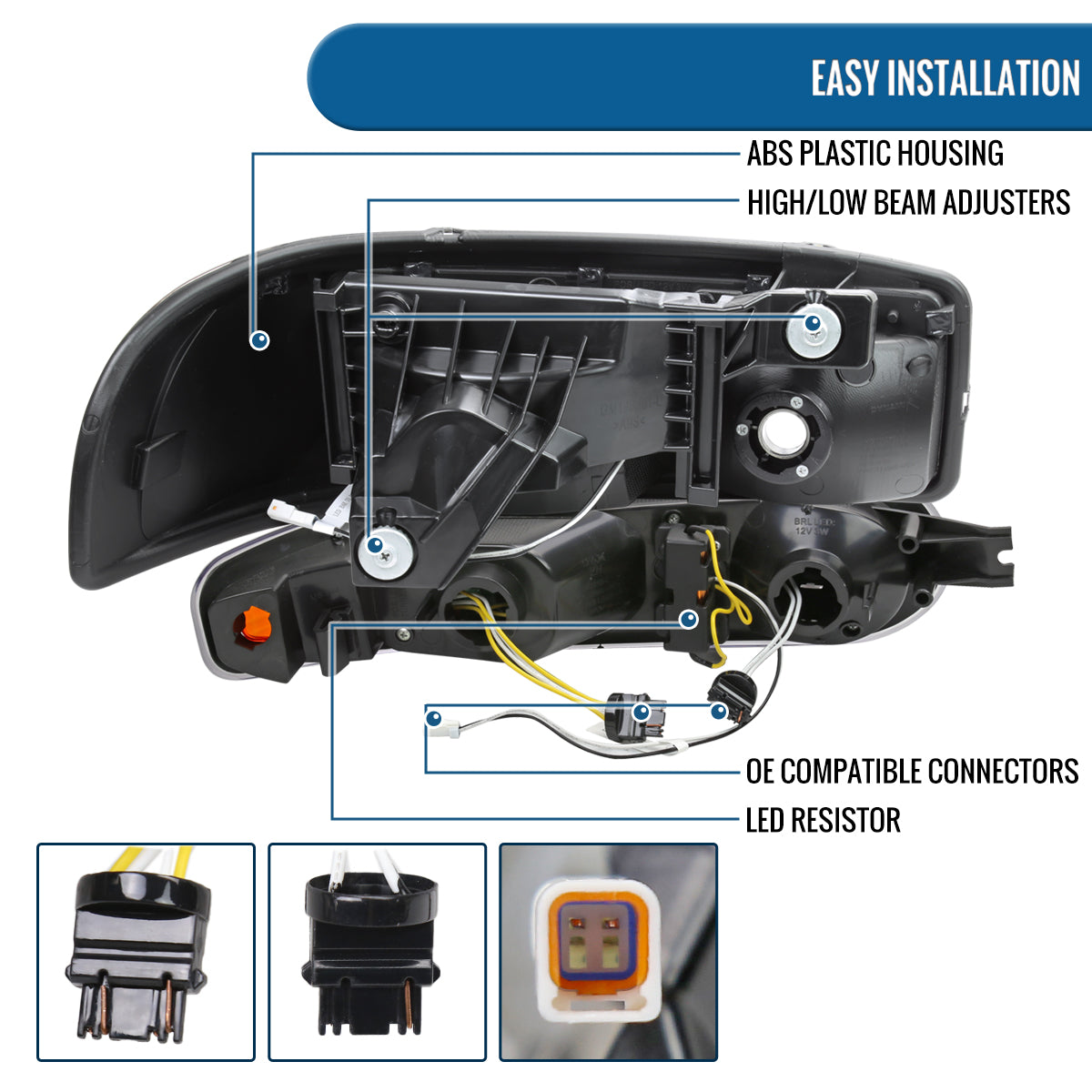Ronnin - Fits 1999-2007 GMC Sierra Denali 2000-2006 Yukon Denali Upgraded Replacement LED Running Lights Sequential Turn Signals Headlights + Bumper Lights Assembly Pair | Black