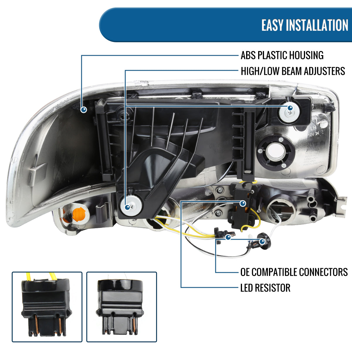 Ronnin - Fits 1999-2007 GMC Sierra 2000-2006 Yukon Upgraded Replacement LED Running Lights Sequential Turn Signals Headlights + Bumper Lights Assembly Pair | Chrome