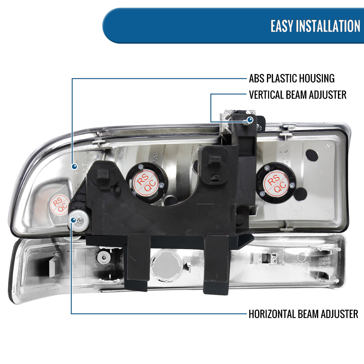 Ronnin - Fits 1998-2004 Chevy Blazer S10 Pickup Factory Replacement Headlights + Bumper Lamps Assembly Pair | Chrome