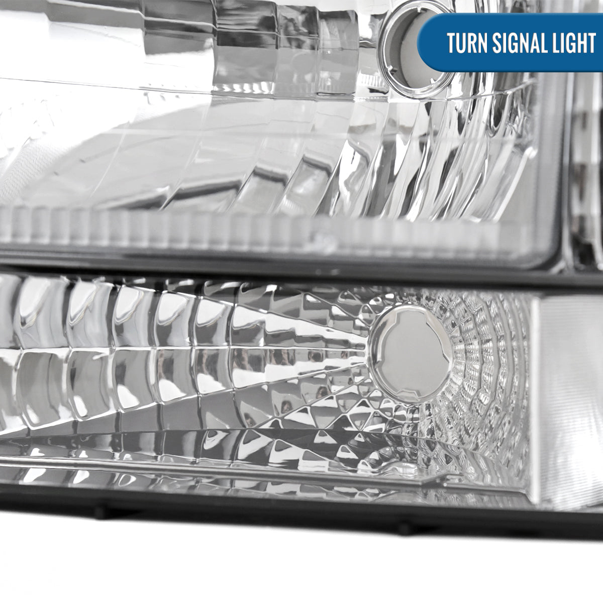 Ronnin - Fits 1992-1996 Ford F150 F250 F350 Bronco Factory Replacement Headlights + Bumper Lights + Corner Lights Assembly Pair | Chrome