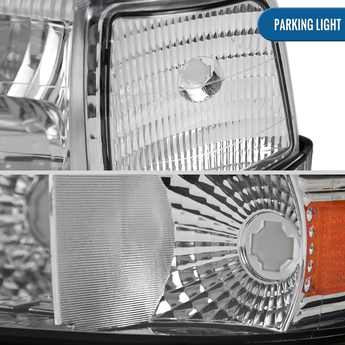 Ronnin - Fits 1992-1996 Ford F150 F250 F350 Bronco Factory Replacement Headlights + Bumper Lights + Corner Lights Assembly Pair | Chrome