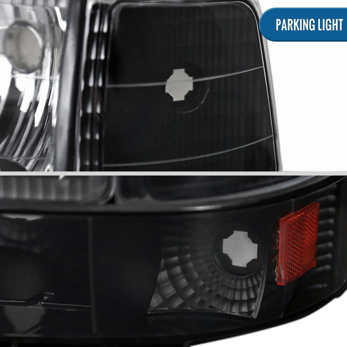 Ronnin - Fits 1992-1996 Ford F150 F250 F350 Bronco Factory Replacement Headlights + Bumper Lights + Corner Lights Assembly Pair | Black