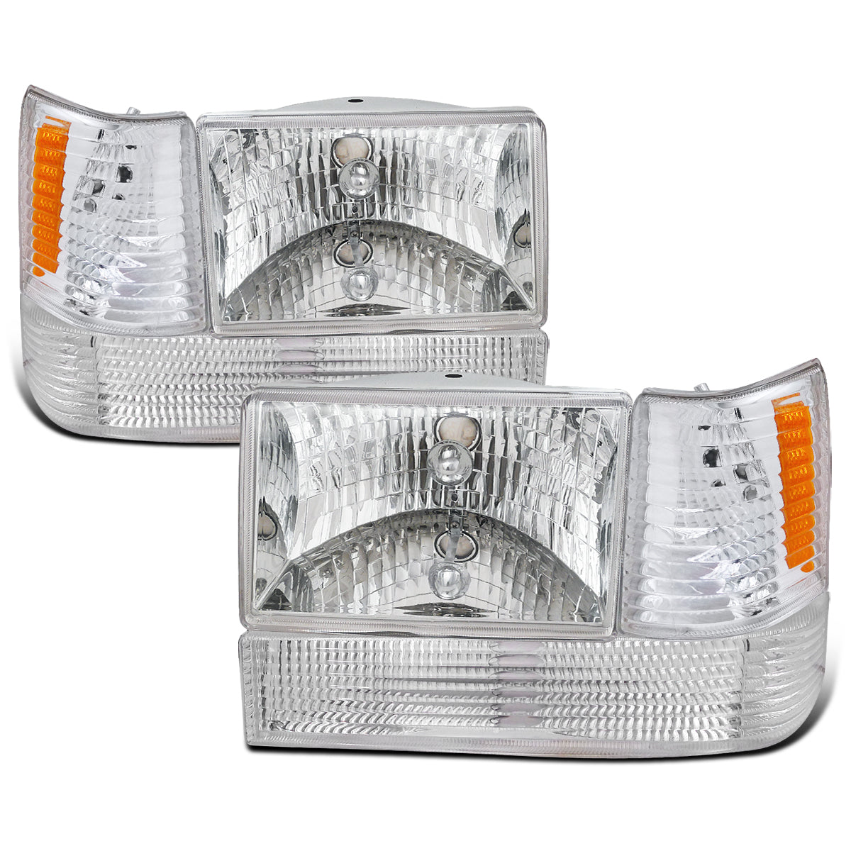 Ronnin - Fits 1993-1996 Jeep Grand Cherokee Replacement Headlights + Bumper Turn Signals Lights + Corner Parking Lamps Assembly Pair | Chrome