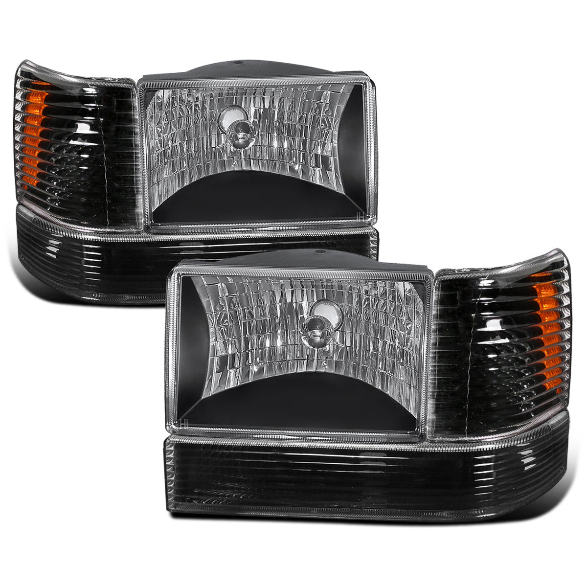 Ronnin - Fits 1993-1996 Jeep Grand Cherokee Replacement Headlights + Bumper Turn Signals Lights + Corner Parking Lamps Assembly Pair | Black