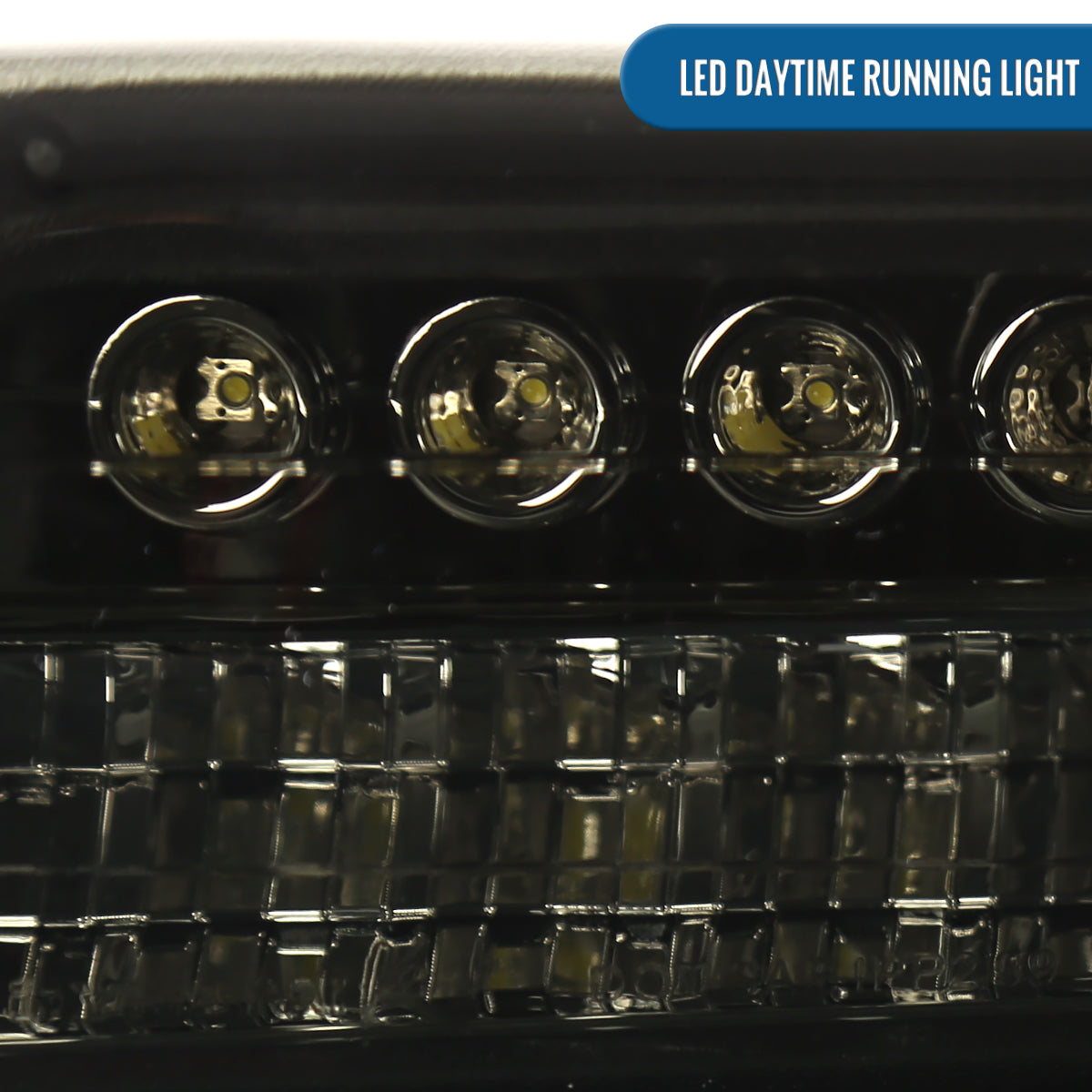 Ronnin - Fits 1999-2002 Silverado 2000-2006 Suburban Tahoe LED Dual Halo Rims Running Lights Projector Headlights + Full LED Bumper Lamps Assembly Pair | Smoke