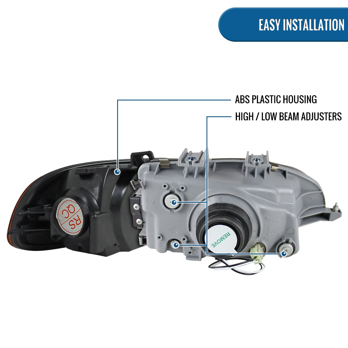 Ronnin - Fits 1992-1995 Honda Civic 2Dr 3Dr Coupe Hatchback Factory Replacement Headlights + Amber Corner Turn Signal Lights Assembly Pair | Black