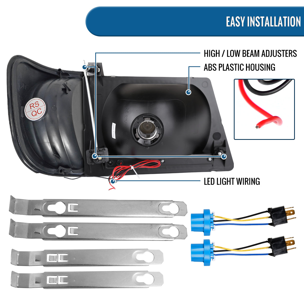 Ronnin - Fits 1992-2006 Ford Econoline E-Series Cargo Van LED Tube Headlights + Corner Parking Signal Lamps Replacement Assembly Pair | Black