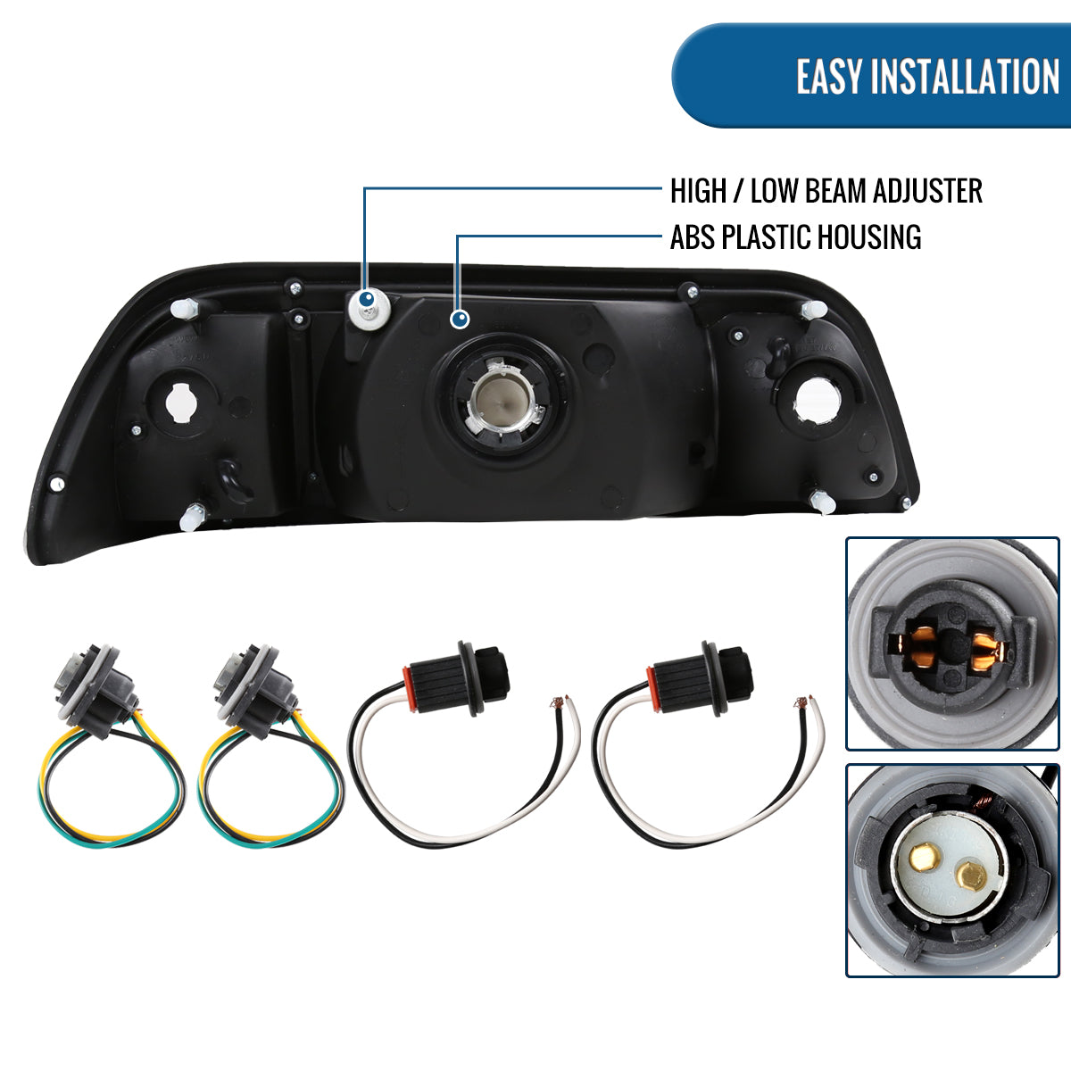 Ronnin - Fits 1987-1993 Ford Mustang Factory Replacement All-in-One Headlights Assembly Pair | Smoke