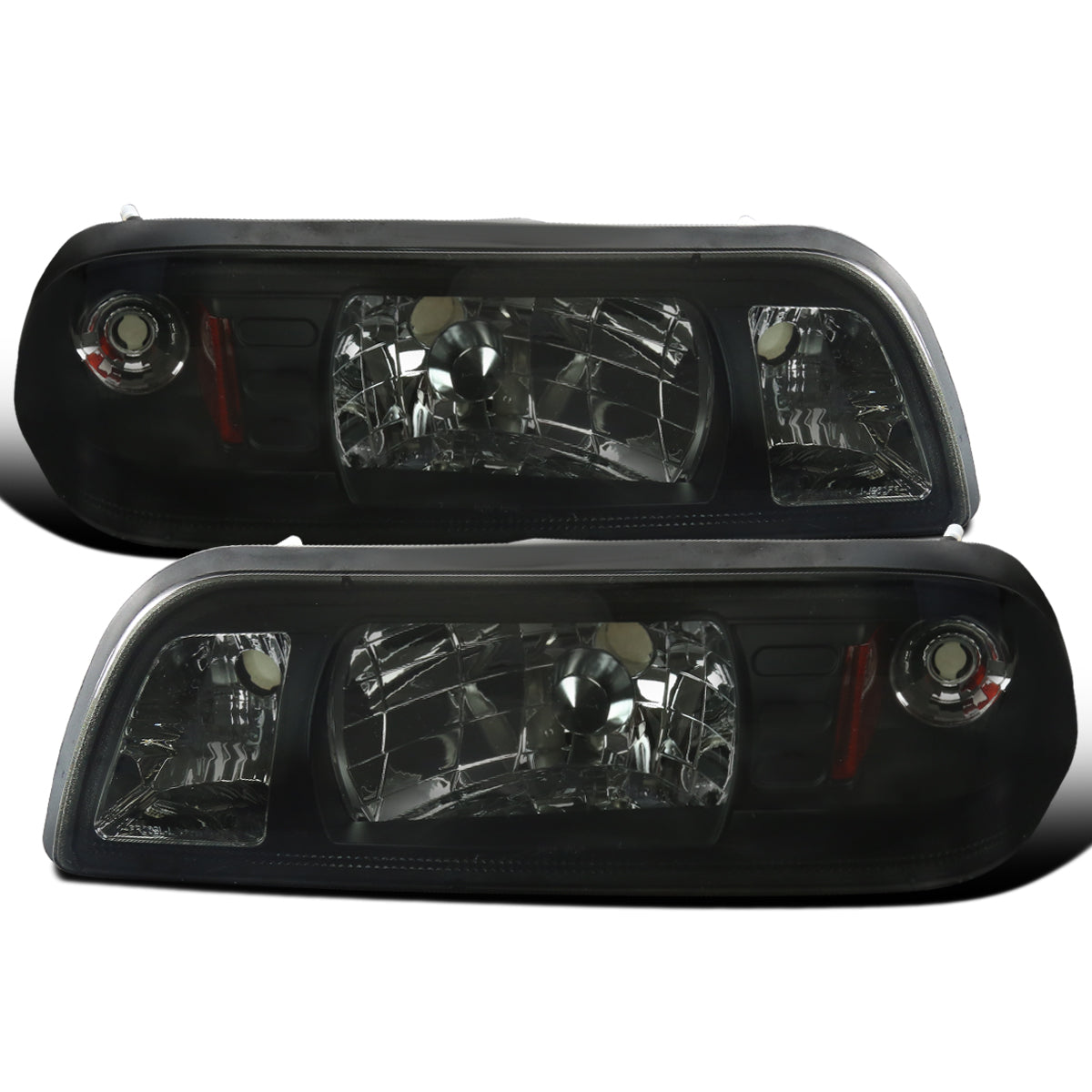 Ronnin - Fits 1987-1993 Ford Mustang Factory Replacement All-in-One Headlights Assembly Pair | Smoke