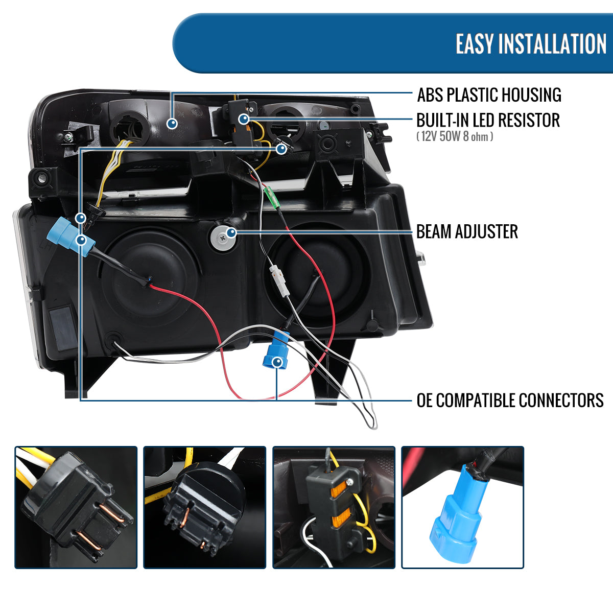 Ronnin - Fits 2004-2012 Colorado Canyon ISUZU I-Series Upgraded LED Sequential Turn Signal Bright Running Lights Halogen Projector Headlights Assembly Pair | Black