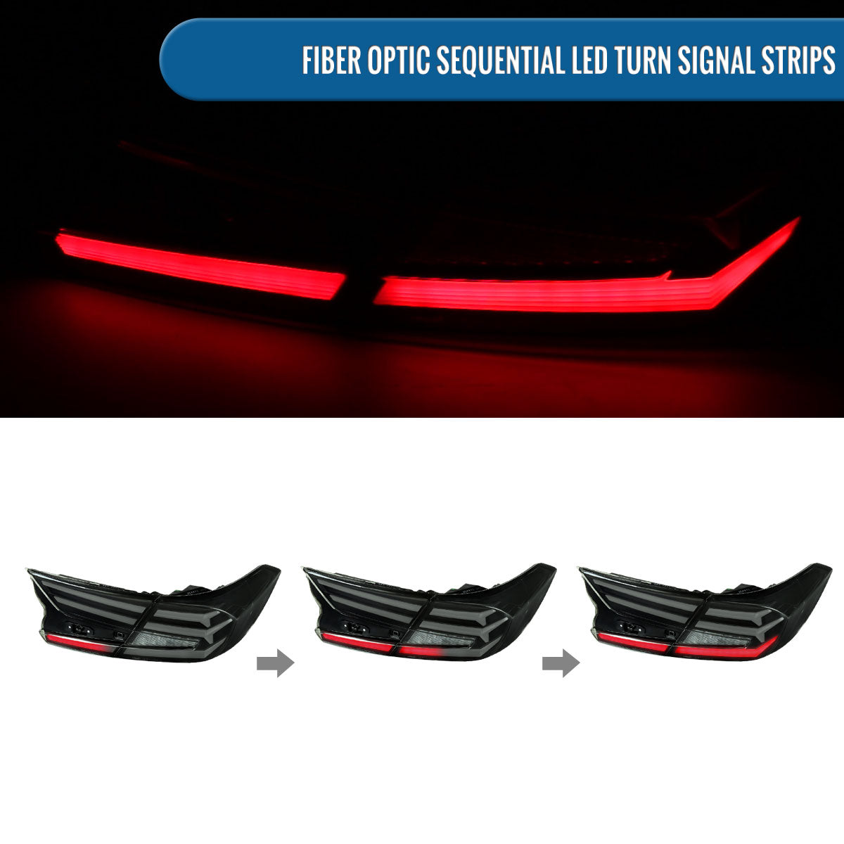 Ronnin - Fits 2018-2022 Honda Accord Sedan 4Dr Upgraded Full LED Tail Lights Sequential Turn Signals + Animated Startup Effect Assembly Pair | Black Smoke | White Tube