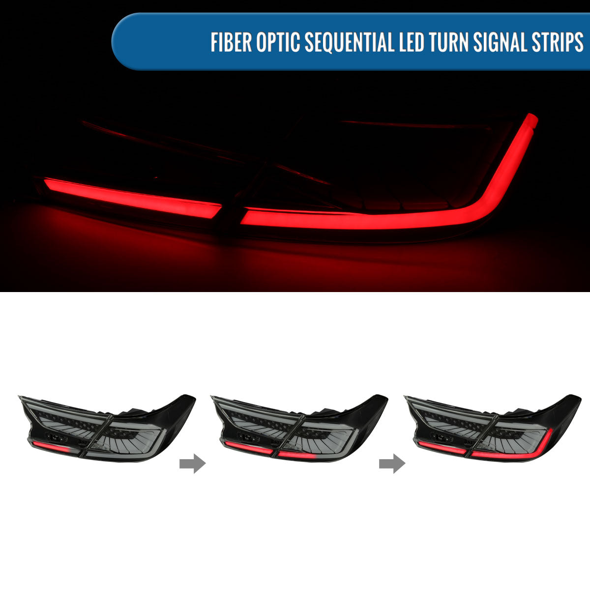 Ronnin - Fits 2018-2022 Honda Accord Sedan 4Dr Aggressive Upgraded Full LED Tail Lights Sequential Turn Signals + Animated Startup Effect Assembly Pair | Black Smoke | White Tube