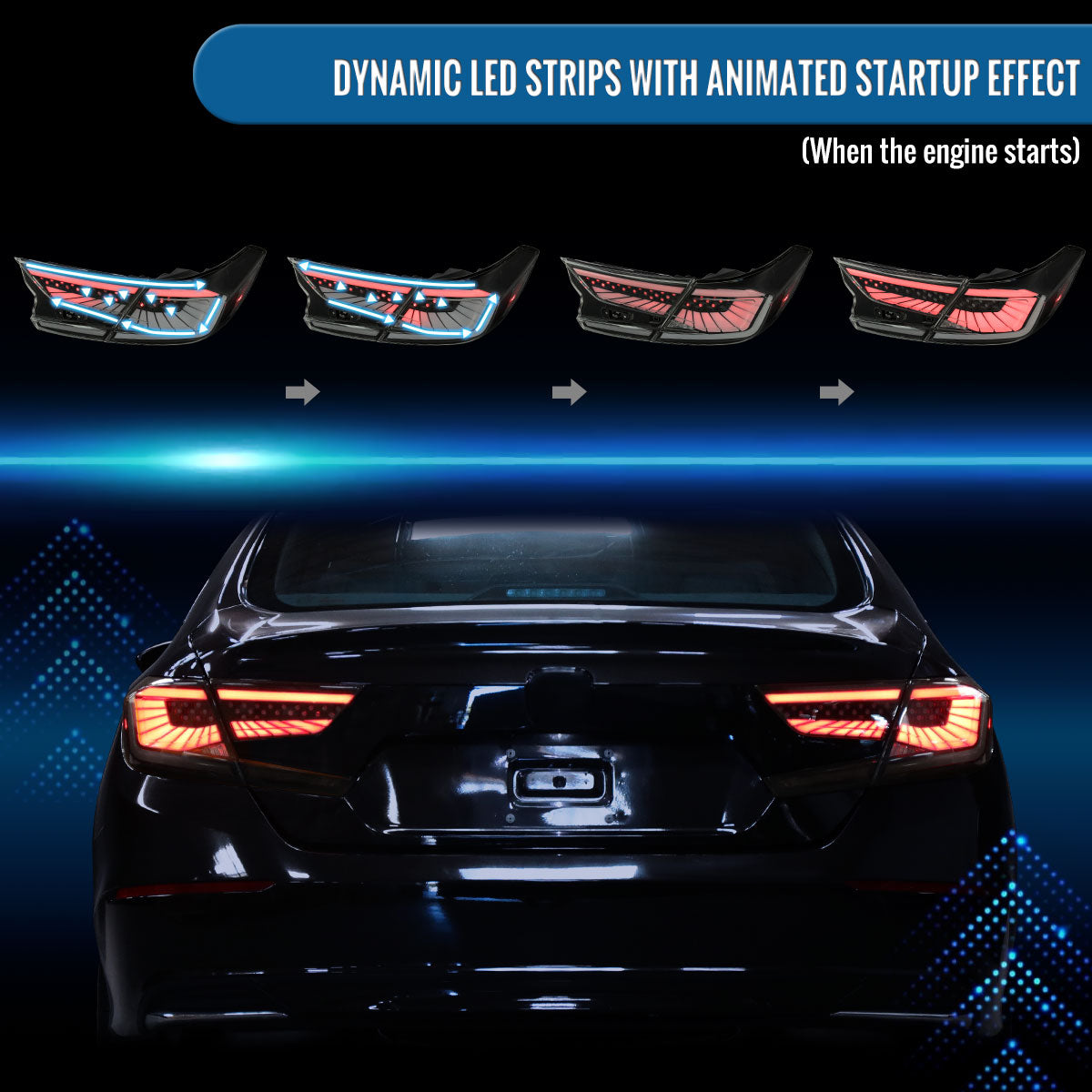 Ronnin - Fits 2018-2022 Honda Accord Sedan 4Dr Aggressive Upgraded Full LED Tail Lights Sequential Turn Signals + Animated Startup Effect Assembly Pair | Black Smoke | White Tube