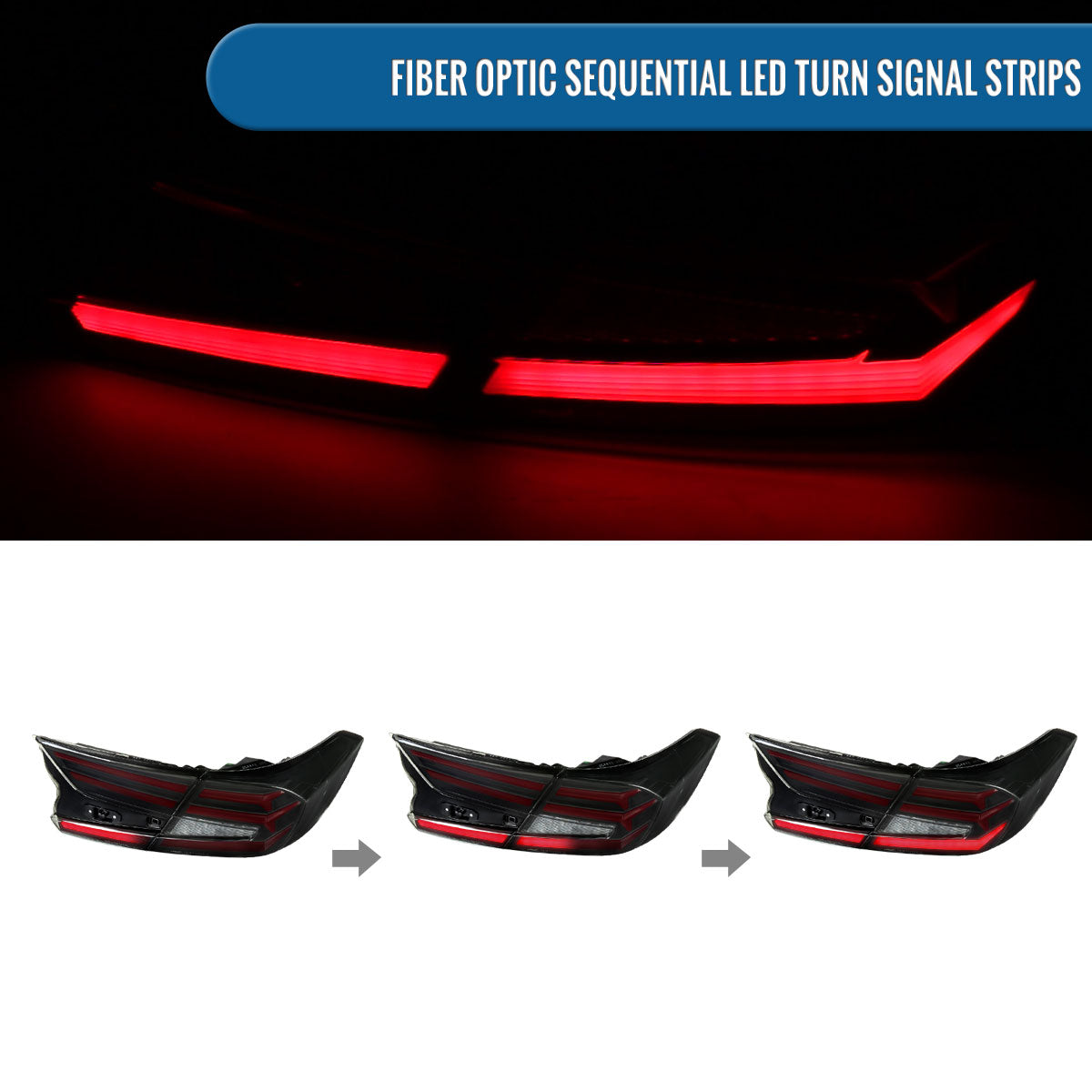 Ronnin - Fits 2018-2022 Honda Accord Sedan 4Dr Upgraded Full LED Tail Lights Sequential Turn Signals + Animated Startup Effect Assembly Pair | Black Smoke
