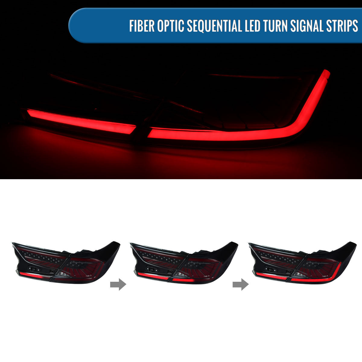 Ronnin - Fits 2018-2022 Honda Accord Sedan 4Dr Aggressive Upgraded Full LED Tail Lights Sequential Turn Signals + Animated Startup Effect Assembly Pair | Black Smoke