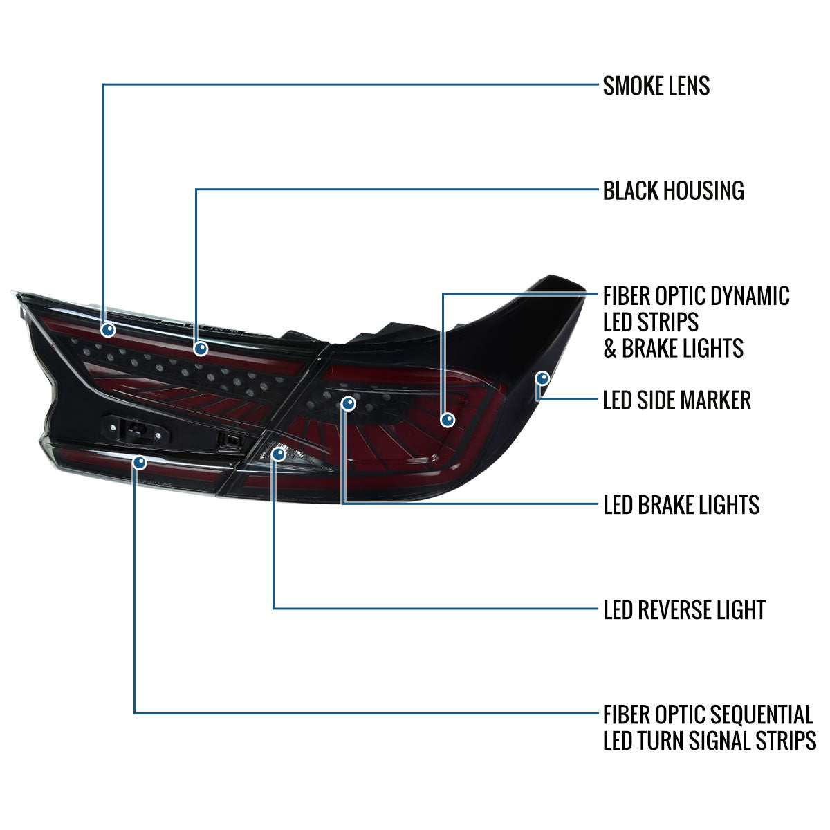 Ronnin - Fits 2018-2022 Honda Accord Sedan 4Dr Aggressive Upgraded Full LED Tail Lights Sequential Turn Signals + Animated Startup Effect Assembly Pair | Black Smoke