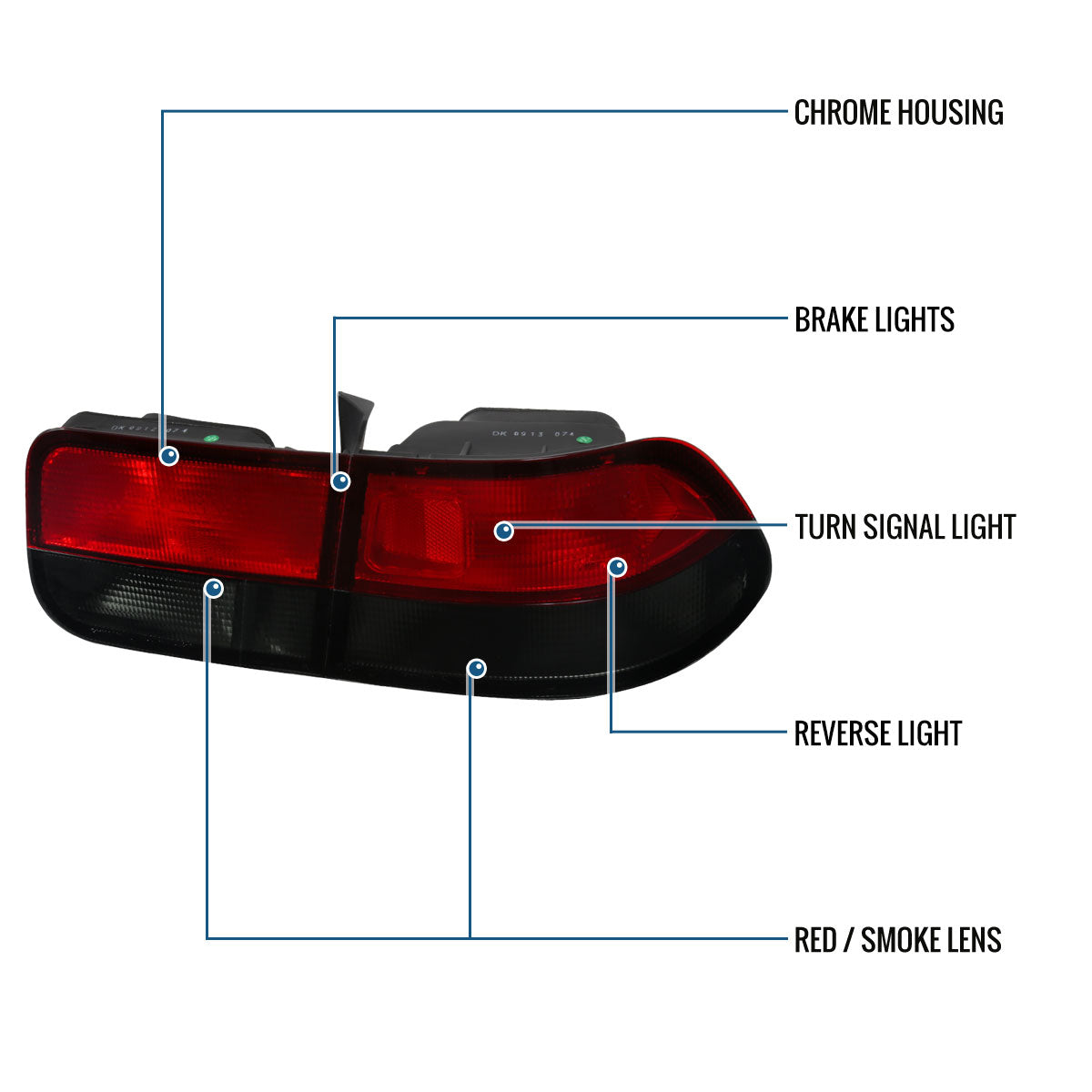 Ronnin - Fits 1996-2000 Honda Civic Coupe 2Dr Factory Replacement Tail Lights Assembly Pair | Red Smoke