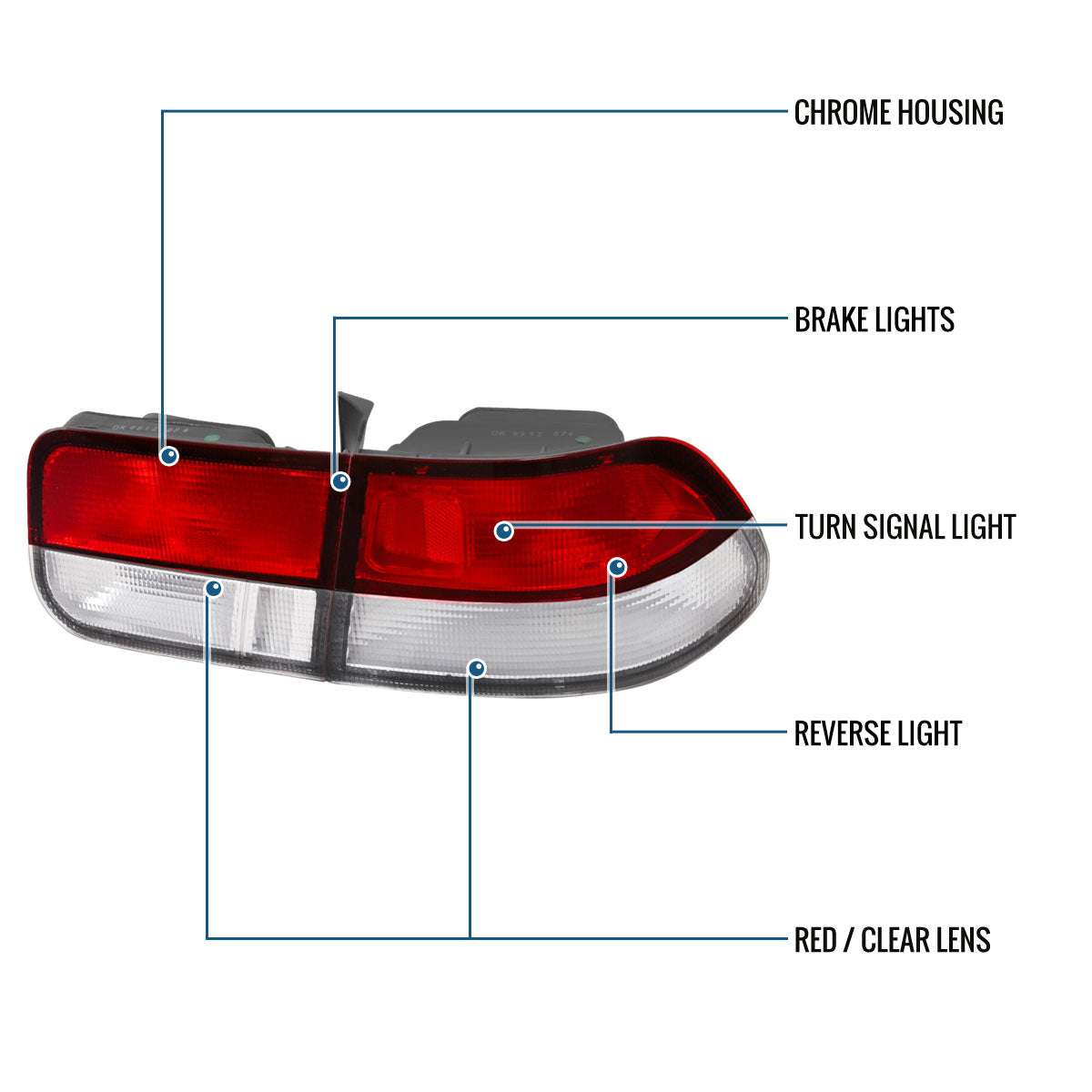 Ronnin - Fits 1996-2000 Honda Civic Coupe 2Dr Factory Replacement Tail Lights Assembly Pair | Red Clear