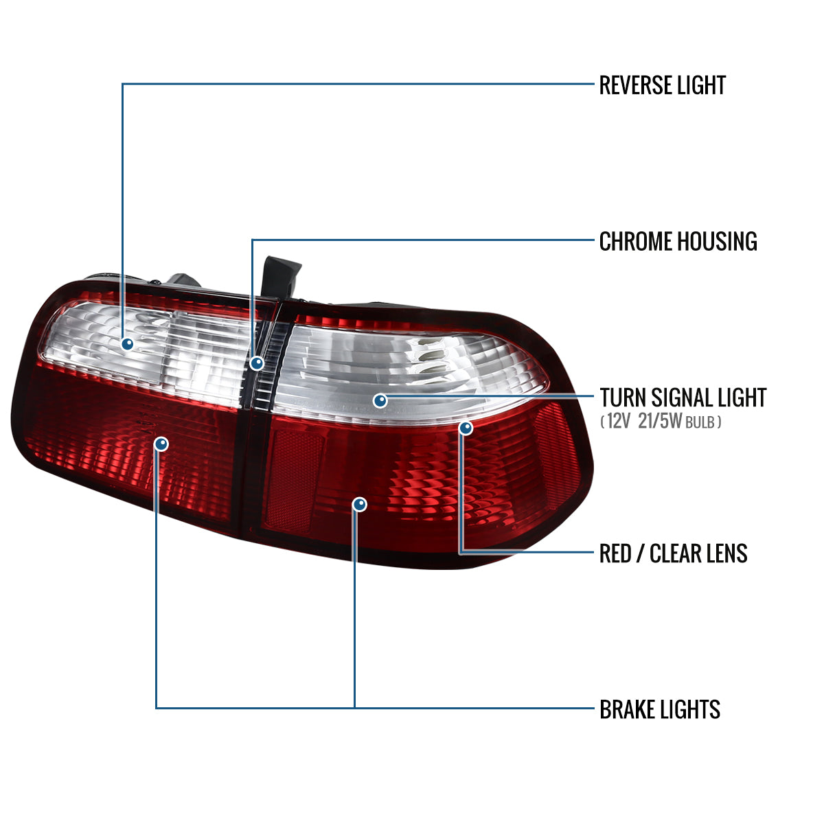 Ronnin - Fits 1999-2000 Honda Civic Sedan 4Dr Factory Replacement Tail Lights Assembly Pair | Red Clear