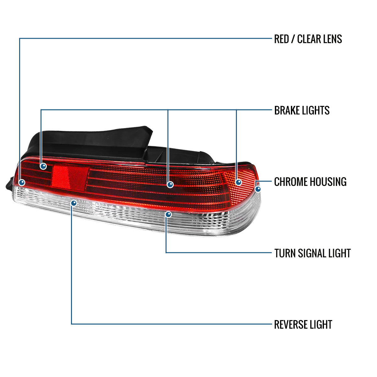 Ronnin - Fits 1997-2001 Honda Prelude Factory Style Tail Lights Assembly Pair | Red Clear