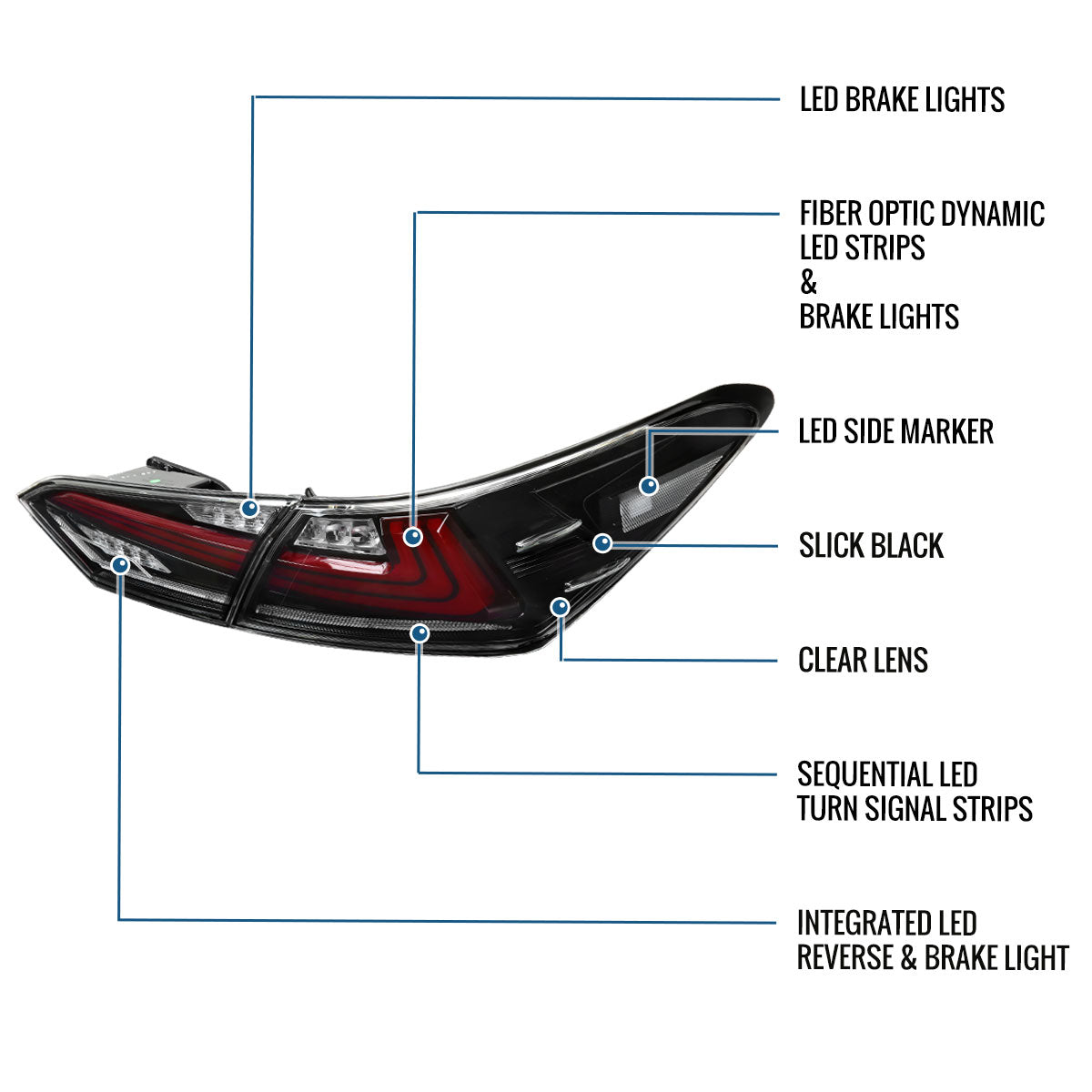 Ronnin - Fits 2018-2022 Toyota Camry Full LED Tail Lights Sequential Turn Signal + Animated Startup Effect Lamps Assembly Pair | Glossy Black