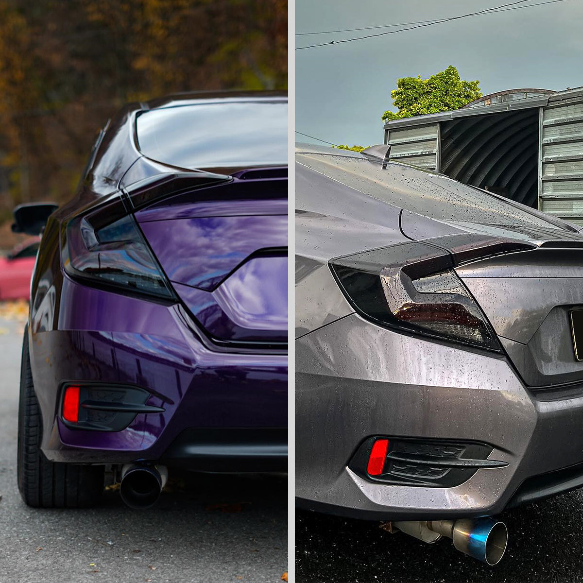 Ronnin - Fits 2016-2021 Honda Civic Sedan 4Dr Aggressive Full LED Sequential Turn Signals + Animated Startup Effect Tail Lights Assembly Pair | Black Smoke