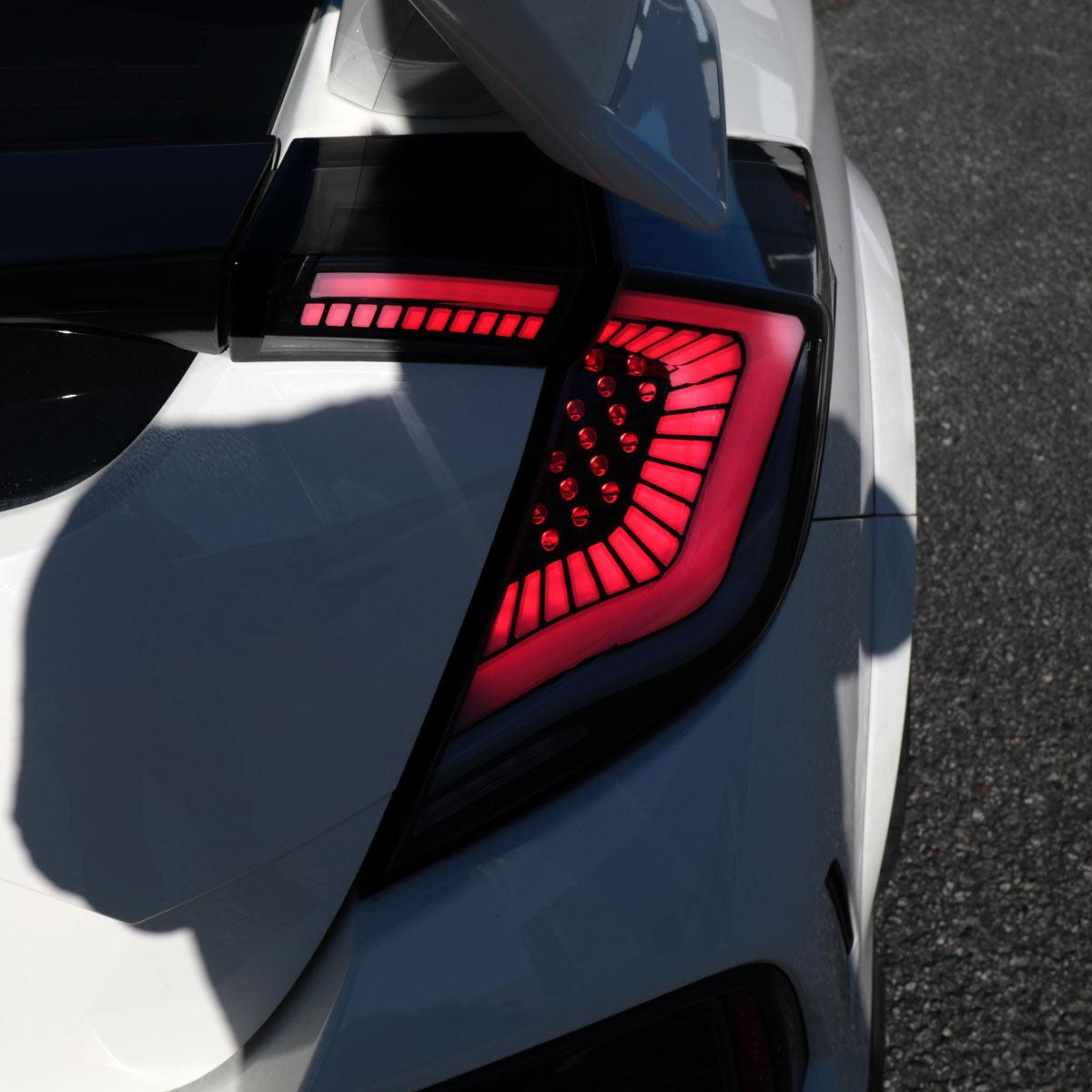 Ronnin - Fits 2017-2021 Honda Civic Hatchback Full LED Tail Lights Animated Startup Effect + Sequential Signal Lamps Replacement Pair | Black Smoke | White Tube