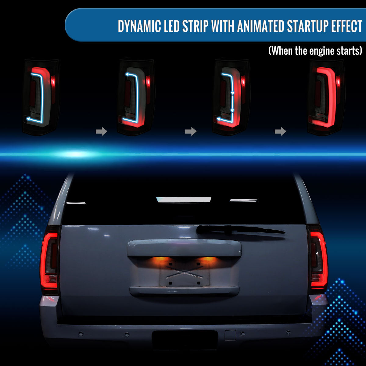 Ronnin - Fits 2007-2014 Chevy Tahoe Suburban GMC Yukon Denali XL Tail Lights LED Integrated Brake and Sequential Turn Signals + Animated Startup Effect Assembly Pair | Black Smoke | White Tube