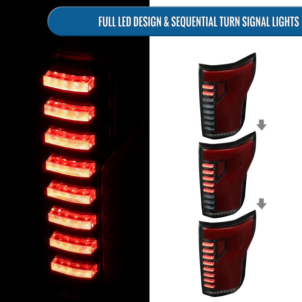 Ronnin - Fits 2015-2017 Ford F150 Full LED Tail Lights Sequential Turn Signals + Animated Startup Effect Parking Assembly | Black Smoke